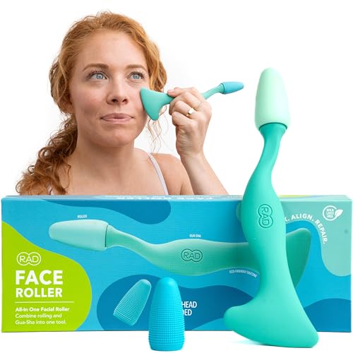 RAD 2-in-1 Gua Sha & Jade Face Roller ? Dual-Action Warm & Cold Facial Massage Tool for Wrinkles, Lifting & Lymphatic Drainage ? Skincare Roller with Silicone Handle