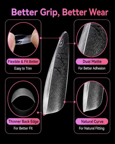 Makartt Long Almond Nail Tips - 240 PCS Full Cover for Stiletto & More