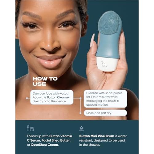 Buttah Skin by Dorion Renaud Buttah Mini Vibe Cleansing Brush with Stand ? New & Improved Technology for Deep Cleansing & Gentle Exfoliation - Sonic Pulsating Face Brush for Men & Women
