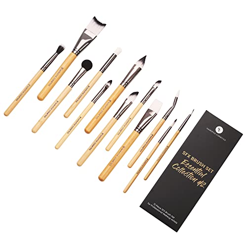 Narrative Cosmetics SFX Brush Set, Essential Collection #2, 12 Makeup Brushes with Synthetic Bristles & Natural Bamboo Handles