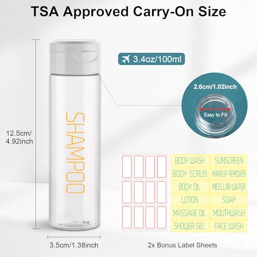 Cosywell 3.4oz Travel Bottles 5-Pack | TSA Approved, Leak-Proof