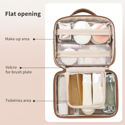 RIGHT AWAY Brown Waterproof Travel Toiletry Bag with Compartments for Women