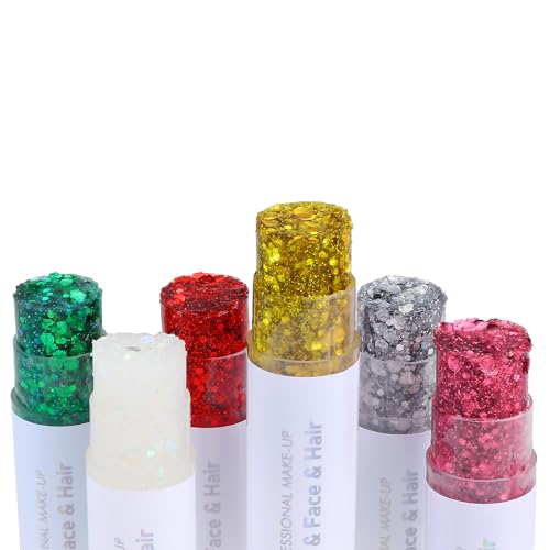 CCbeauty 6 Pack Holographic Glitter Sticks for Face, Body & Eyes