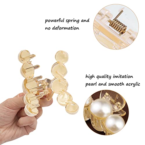 Mehayi Pearl Hair Claw Clips - 4 Pack for Thick & Thin Hair
