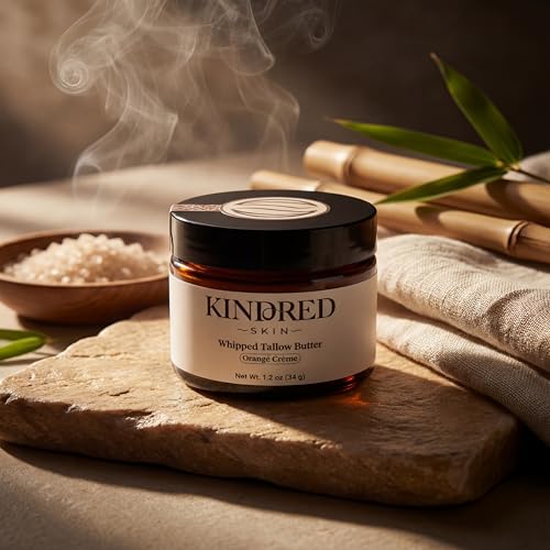 Kindred Skin Whipped Tallow Body Butter ? Handcrafted in USA ? Grass-Fed Beef Tallow ? Hydrating Face & Body Moisturizer for Dry, Sensitive Skin ? Clean, Non-Greasy Skincare ? Orang? Cr?me, 1.2 oz