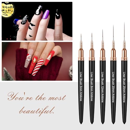 Artdone Metallic Nail Liner Brush Set, 5 Sizes (5-25mm)