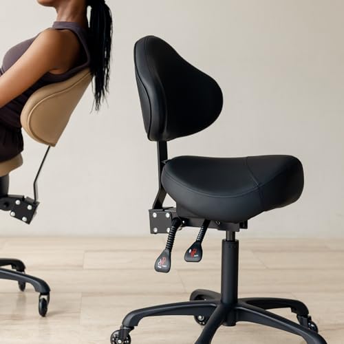 Ergonomic Saddle Chair with Back Support - 400 lb Capacity