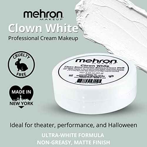 Mehron Makeup Clown White Professional Face Paint Cream Makeup | White Face Paint for Stage, Film, Cosplay, & Mime | Halloween Clown 2.25 oz (65g)