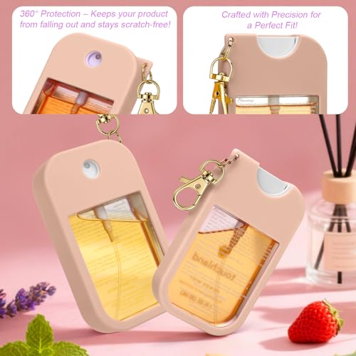 AIERSA Hand Sanitizer Spray Case Compatible with Touchland, Silicone Hand Sanitizer Case Holder with Keychain for Touch Land Mist Case 1FL. OZ (Blush Beige)