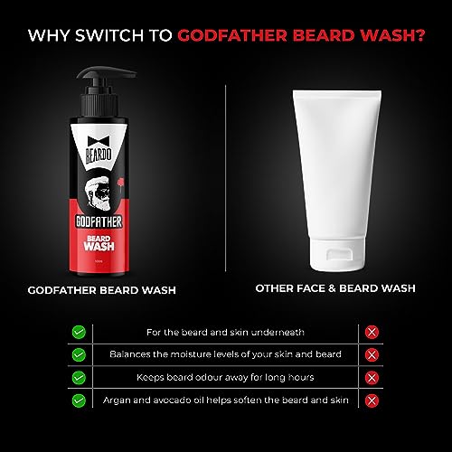 Beardo Godfather Beard Wash Shampoo for Men (3.33 oz) | Fights Dandruff and Hair loss | Refreshing Fragrance | Active cleansing | Purifies and cleanses skin and beard | Protection from Sun and Dirt |