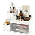 Large Makeup Organizer Countertop with Brush Holder, Make Up Organizer with Drawers, Countertop Makeup Organizers for Vanity, Multi-Functional Makeup Storage Organizer for Skincare, White