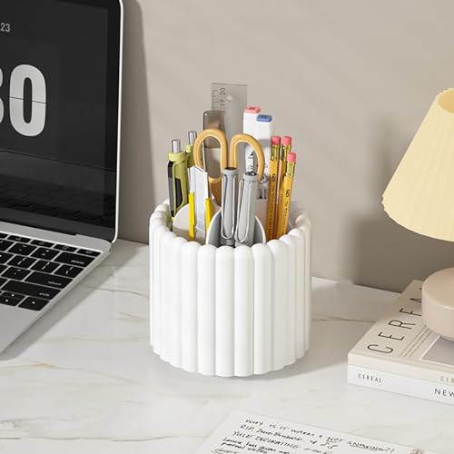Rotating Makeup Brush Holder Organizer 7 Slots White