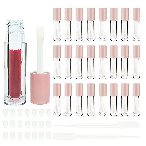 COSIDEA 24 pcs 5ml empty big brush lip gloss tube with stopper (Frosted bottle, Pink cap)