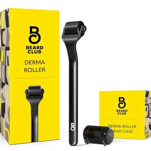 The Beard Club Premium Derma Roller for Face, Body and Scalp - Microneedling Roller for Men and Women with 540 Titanium Microneedles - for Hair & Beard - Weighted Metal Handle - Magnetic Storage Case