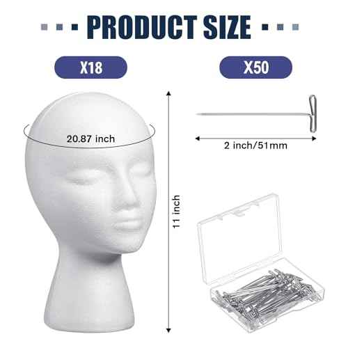 Gisafai 18 Pcs Foam Wig Head with 50 Pcs T Pins Female Foam Mannequin Wig Stand and Holder 11" Tall Cosmetics Model Head Display Hair, Hats Hairpieces Display for Home Travel Salon
