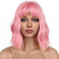 Pastel Pink Bob Wig with Bangs Loose Wavy Synthetic
