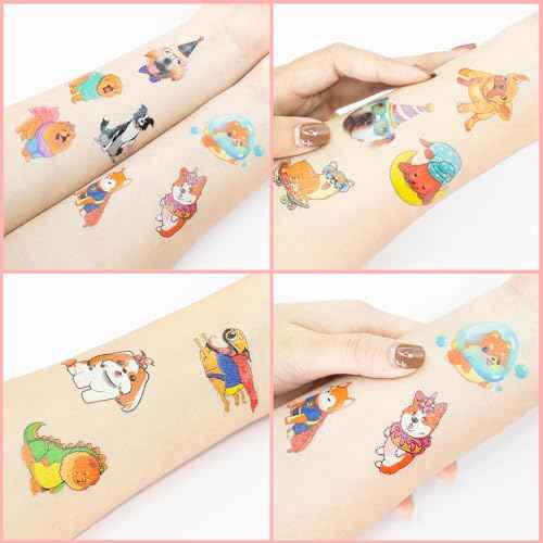 96 PCS Dog Pet Pre-Cut Temporary Tattoos for Kids | Super Cute First Themed Birthday Party Favors, Supplies, Decorations, Animal Fake Tattoo Stickers (Multiple)