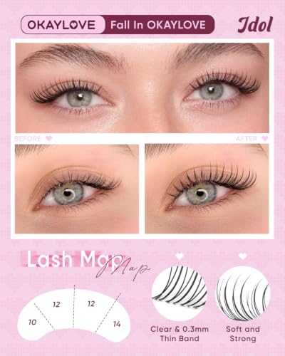 Idol Lash Clusters Kit - Clear Band Wispy Eyelash Extensions 9-16mm