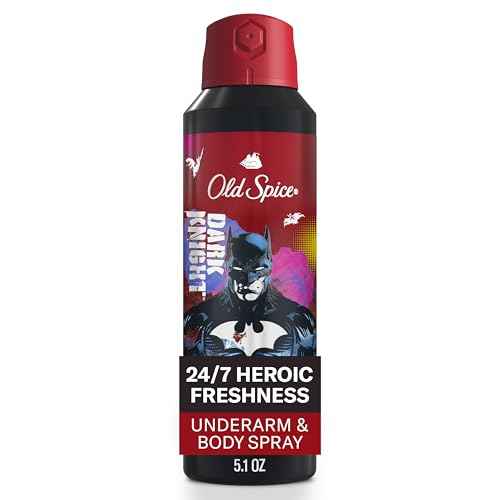 Old Spice Aluminum Free Body Deodorant Dry Body Spray for Men, 24/7 Freshness & Lasting Scent, 24/7 Sweat & Odor Protection, Smell Like a Hero, Batman, Black Cherry & Nightfall Scent, 5.1 oz