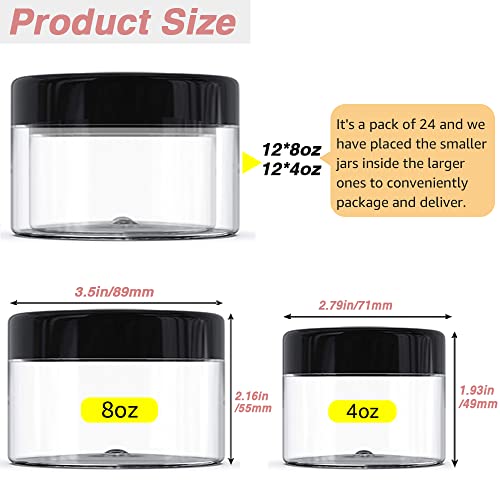 4 oz & 8oz Body Butter Containers with Lids + 2oz & 4oz Small Plastic Containers with Lids (Set of 48) Plastic Jars with Lids Cosmetic Jar