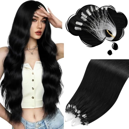 Moresoo Micro Link Hair Extensions Human Hair Jet Black 18 Inch - Variation M-# 1