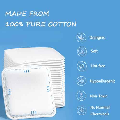 Square Cotton Pads 150 Counts Lager Size 100% Cotton Makeup Remove Pads Not to Shed or Fall Apart Face Cotton Pads Triple-Layer Design for Daily Skin Care,Lint-Free,7X7.5CM