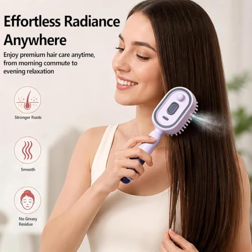 Electric Steam Hair Brush with Hydrating Mist & Red Light - Pink