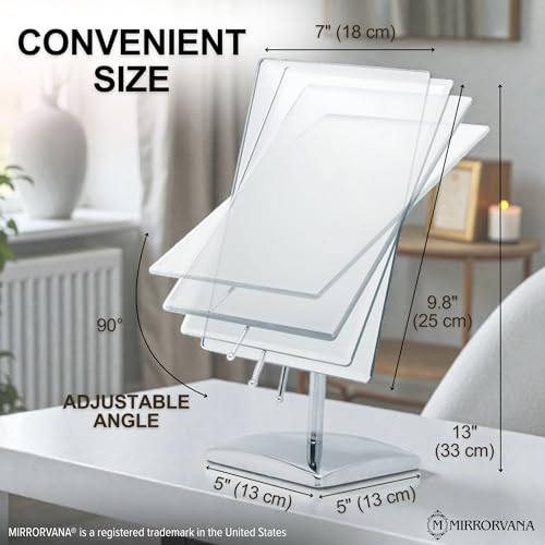 MIRRORVANA Large Table Desk Mirror with Stand for Office Desktop, Makeup Vanity and Bathroom Countertop - Personal Adjustable Face Mirror - 9.8" x 7"
