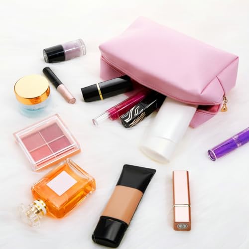 Jexine 9 Pcs Makeup Bag Leather Zipper Cosmetic Bag Preppy Water Resistant Versatile Makeup Pouch Travel Cosmetic Organizer Portable Toiletry Pouch Daily Beauty Storage for Women Girls Gift