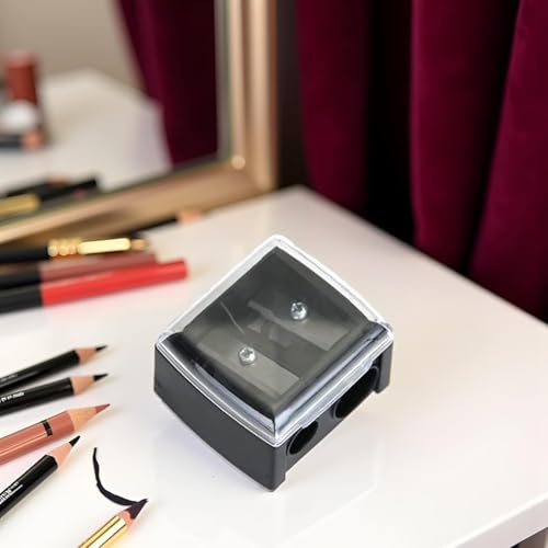 Dual Hole Makeup Pencil Sharpener with Cover - 2 Pack Black Cosmetic Sharpeners