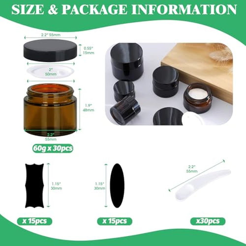 120Pc Amber Glass Jars with Lids & Liners for Cosmetics