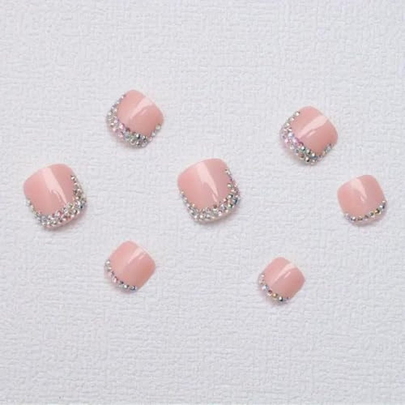 Pink Press On Toenails 24Pcs French Tip Acrylic Kit