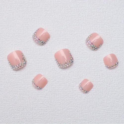 Pink Press On Toenails 24Pcs French Tip Acrylic Kit