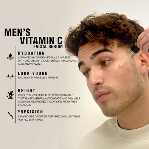 Gentlehomme - Vitamin C Face Serum - Men¡¯s Facial Serum - With 20% Vitamin C, Hyaluronic Acid & Vitamin E - Helps Brighten, Revive & Soften Skin - Day & Night Serum - All Skin Types - Vegan - 1oz