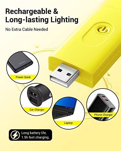 DEWENWILS Rechargeable Book Reading Light for Reading at Night, LED Clip on Booklight for Kids, Portable Bookmark Light, Warm White, Brightness Adjustable for Eye Care (Yellow)