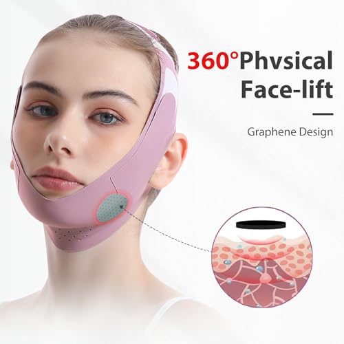 Graphene Face Lift Strap for Jawline Definition & Double Chin Reduction, Non-Surgical V-Shape Facial Slimmer for Skin Tightening and Firming, Reusable Anti-Aging Face Band for Women & Men (Purple)