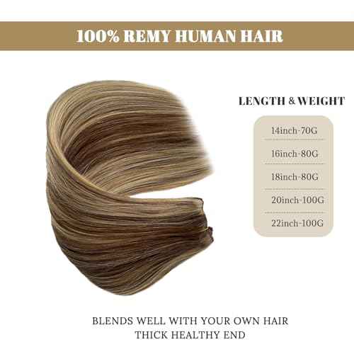 Invisible Halos Human Hair Extensions Ombre Fishing Line Hair Extensions with Adjustable Clips Light Brown to Blonde 613 Human Hair Extensions for Wedding Hairstyle 20in 100g
