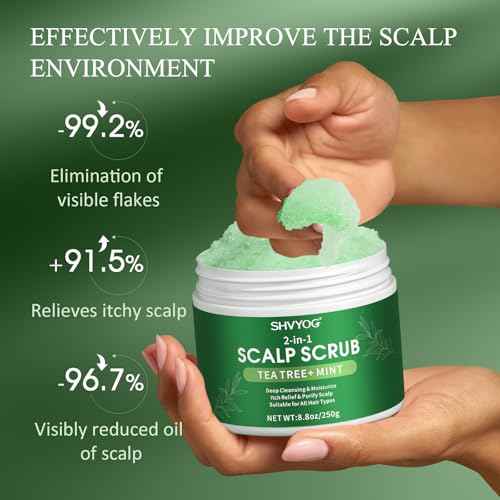 SHVYOG Scalp Scrub, Tea Tree & Coconut Oil Exfoliator Scrub for Itchy Scalp, Anti-Dandruff Detox Clarifying Exfoliator Shampoo with Sea Salt, Scalp Treatment with Scalp Scrubber