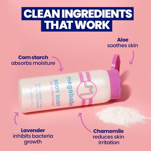 ??Megababe Sweat Absorbing Body Powder - Body Dust | Hot Weather Essential | with Lavender & Aloe | Talc-Free, All Natural | 6 oz (Pack of 1)