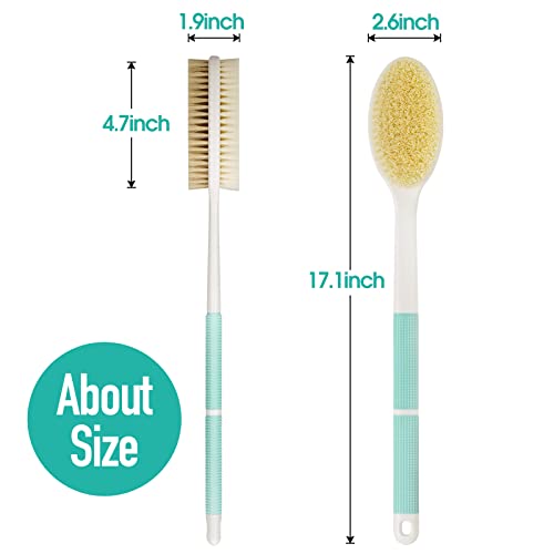 Backski Green Long Handle Body Scrubber with Soft & Stiff Bristles, Anti-Slip Shower Brush