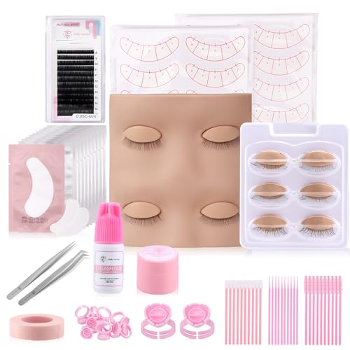 Pretty memory Lash Extension Supplies Eyelash Extension Kit, Lash Mannequin Head with Removable Eyelids Silicone Practice Set for Makeup and Eyelash Graft