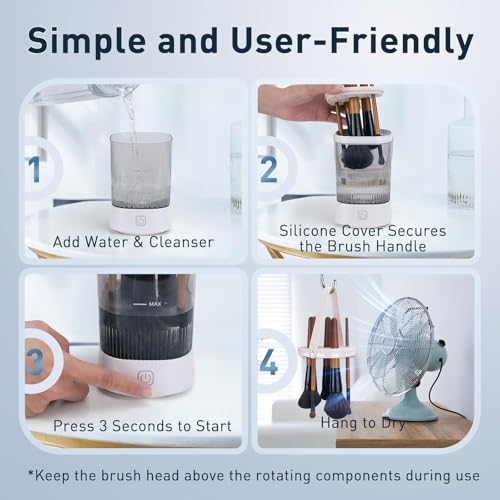 Electric Makeup Brush Cleaner - 12000 RPM Makeup Brush Cleaning Machine, IP65 Waterproof Automatic Makeup Brush Cleaner with Cleaning Solution, for Makeup Sponges and Brushes(White)