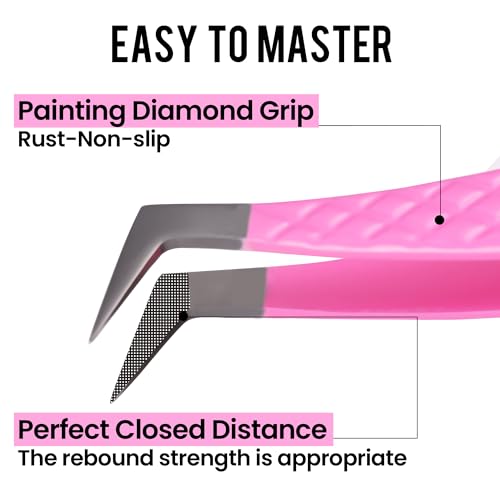 Fiber Tip Lash Tweezers For Eyelash Extension 4 Pcs Tweezers Professional Artist Tech Work Kit Tools,Best Volume Eyelash Lashes Extensions Precision Supplies Volume Boot 90 45 Degree(Omber pink)