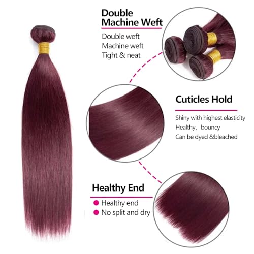 #99J Burgundy Straight Hair Bundles - 20, 22, 24 Inch, 3 Pack