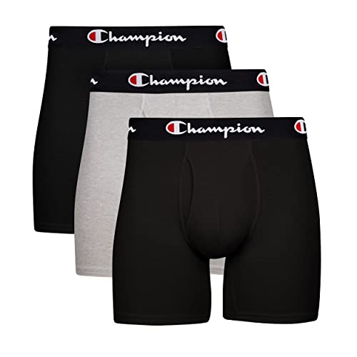 Champion Mens Underwear Briefs, Every Day Comfort Stretch Cotton Moisture-wicking Multi-pack Boxer, Black/Black/Oxford Grey Heather - 3 Pack, Small US