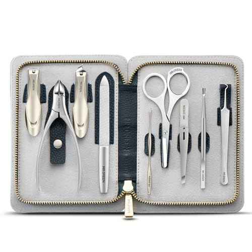 MR.GREEN Innate Luxury Manicure Set Surgical Grade Scissors Stainless nail clipper Kit full grain cow leather package Pedicure (9 in 1 Manicure Set)