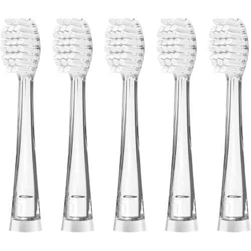 Teeteck 5 Pack Kids Toothbrush Replacement Heads Compatible with SEAGO SG513/SG977/SGEK6, DadaTech DT-K6/DT-BB1/DT-977, Brush-Baby WildOnes(Ages 3years+/Transparent)