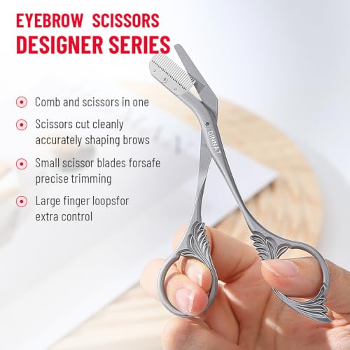 DINNAT Dark Grey Eyebrow Trimmer Scissors with Comb for Men & Women