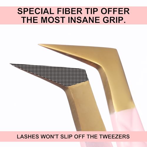 Fiber Tip Lash Tweezers For Eyelash Extension 4 Pcs Tweezers Professional Artist Tech Work Kit Tools,Best Volume Eyelash Lashes Extensions Precision Supplies Volume Boot 90 45 Degree(Pink)