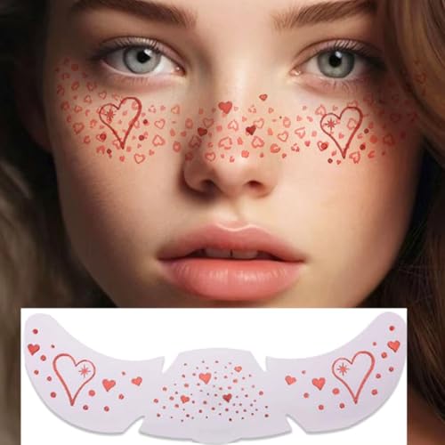 10 Sheets Valentine's Day Face Tattoo Sticker Pink Gold Heart Freckle Face Sticker Glitter Tattoos Pink Heart Kiss Lip Flower Satr Waterproof Tattoos for Girls Women Festival Makeup Accessories